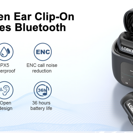 Open Ear Headphones 4GB Clip On Wireless Earbuds 36H Playtime Mic LOBKIN