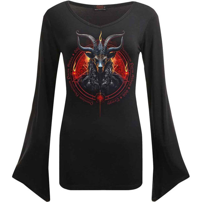 BAPHOMET - V Neck Goth Sleeve Top Black