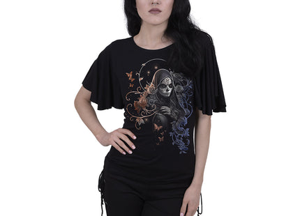 GOTHIC GRACE - Boat Neck Bat Sleeve Top Black