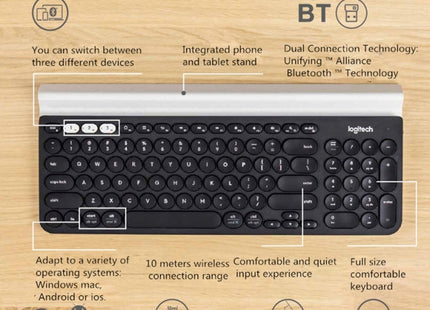 Logitech K780 Multi-device Bluetooth + Unifying Dual Mode Wireless Keyboard with Stand