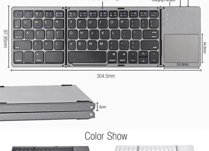 B033 Rechargeable 3-Folding 64 Keys Bluetooth Wireless Keyboard with Touchpad, 3-Folding 64 Keys with Touchpad White