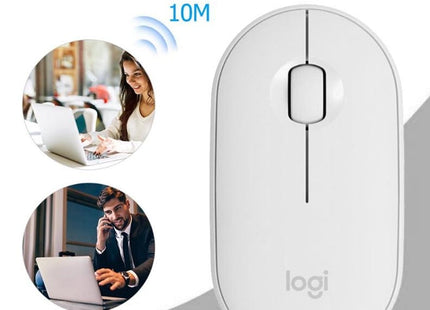 Logitech Pebble Cobblestone Shape Thin 3-keys 1000DPI Mute Wireless Bluetooth Optical Mouse, Wireless Range: 10m