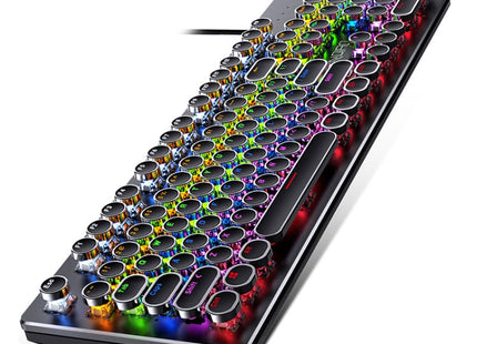 YINDIAO Electroplating Punk Mixed Light USB Mechanical Gaming Wired Keyboard, Tea Shaft (Black)