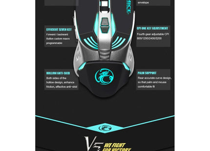 iMICE V5 USB 7 Buttons 4000 DPI Wired Optical Colorful Backlight Gaming Mouse for Computer PC Laptop, V5  (White)