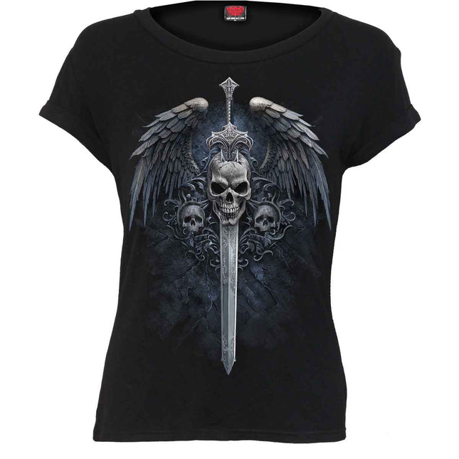 ANGEL SWORD - Boatneck Cap Sleeve Top Black
