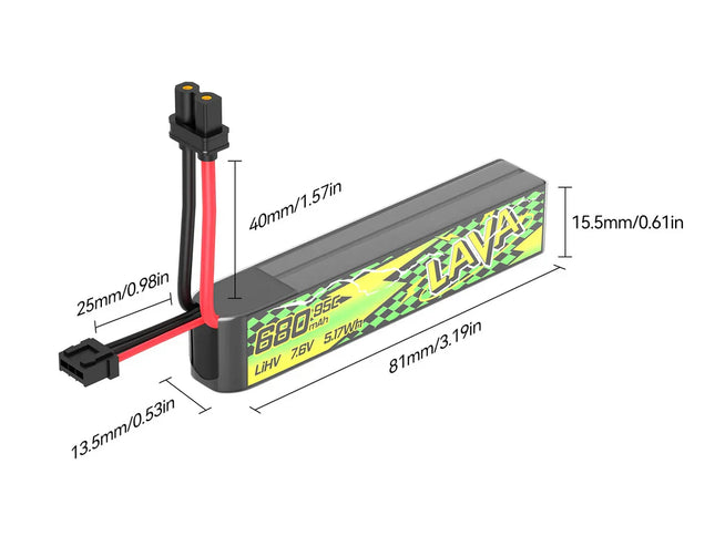 LAVA II 2S 680mAh 75C Battery (2PCS)