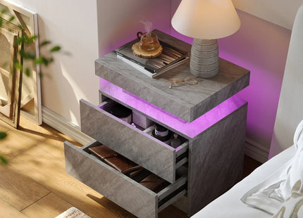 Smart LED Bedside Table with 2 Drawers - App Control Modern Nightstand Light Effects