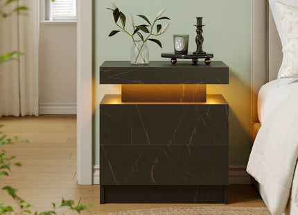 Smart LED Bedside Table with 2 Drawers - App Control Modern Nightstand Light Effects