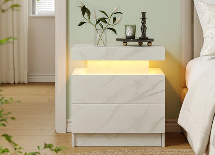 Smart LED Bedside Table with 2 Drawers - App Control Modern Nightstand Light Effects