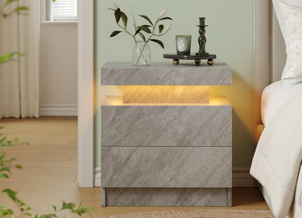 Smart LED Bedside Table with 2 Drawers - App Control Modern Nightstand Light Effects