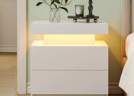 Smart LED Bedside Table with 2 Drawers - App Control Modern Nightstand Light Effects