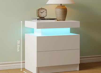 Smart LED Bedside Table with 2 Drawers - App Control Modern Nightstand Light Effects