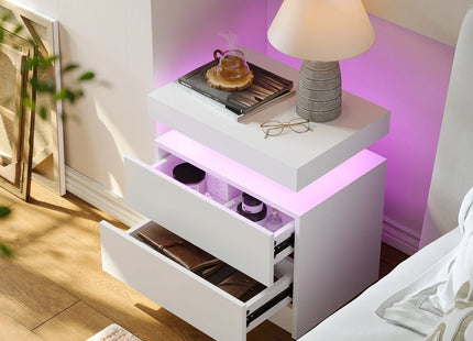 Smart LED Bedside Table with 2 Drawers - App Control Modern Nightstand Light Effects