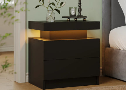 Smart LED Bedside Table with 2 Drawers - App Control Modern Nightstand Light Effects