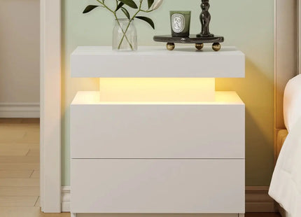 Smart LED Bedside Table with 2 Drawers - App Control Modern Nightstand Light Effects