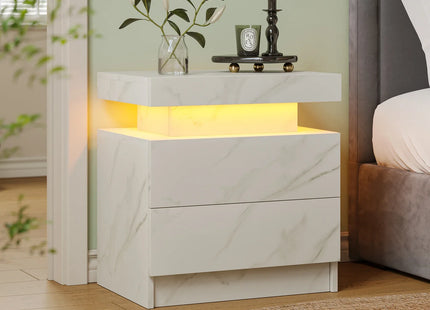 Smart LED Bedside Table with 2 Drawers - App Control Modern Nightstand Light Effects