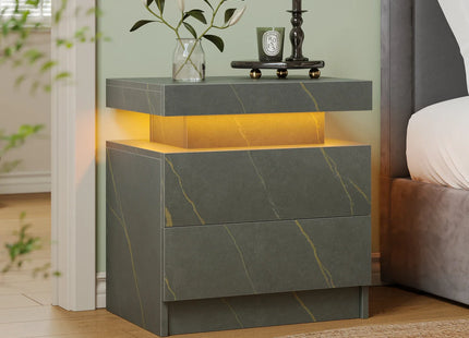 Smart LED Bedside Table with 2 Drawers - App Control Modern Nightstand Light Effects