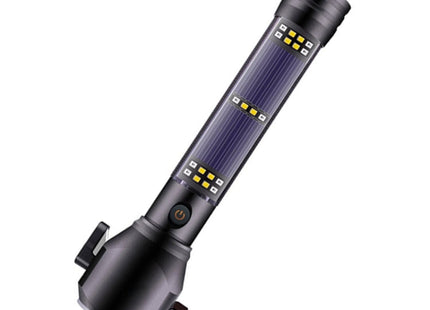 Multi-functional Car Safety Hammer Solar Alarm Emergency Working Flashlight (Black)