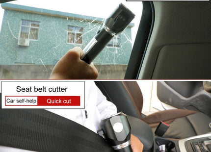 Multi-functional Car Safety Hammer Solar Alarm Emergency Working Flashlight (Black)