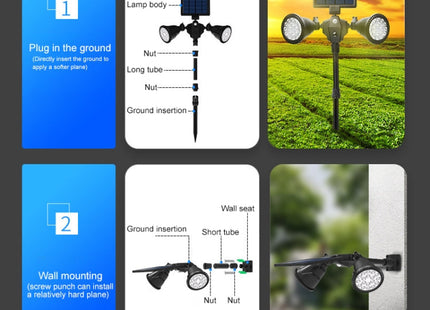 Solar Powered Robot LED Spotlight Double-headed Smart Sensor Light for Outdoor Lawn