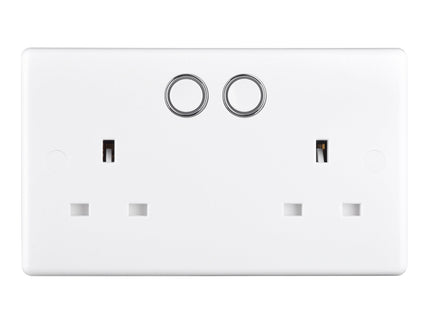 British General Slim Nexus Double Switched 13A Power Socket + Smart Home Control - White