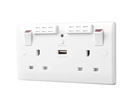 British General Round Edge 13A 2 Gang Switched Socket with Wi-Fi Extender + 1x USB-A 2.1A - White