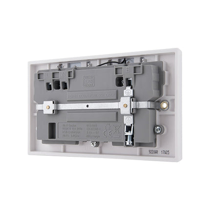 British General Square Edge 13A 2 Gang Switched Socket with Wi-Fi Extender + 1x USB-A 2.1A - White
