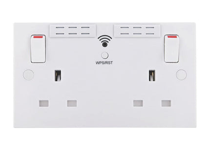 British General Square Edge 13A 2 Gang Switched Socket with Wi-Fi Extender - White