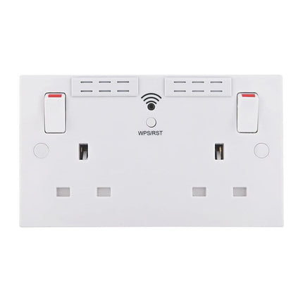 British General Square Edge 13A 2 Gang Switched Socket with Wi-Fi Extender - White