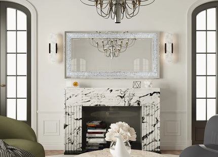 Large Luxury Silver Sparkly Crystal Rhinestone Diamond Vanity Mirror Wall Mounted