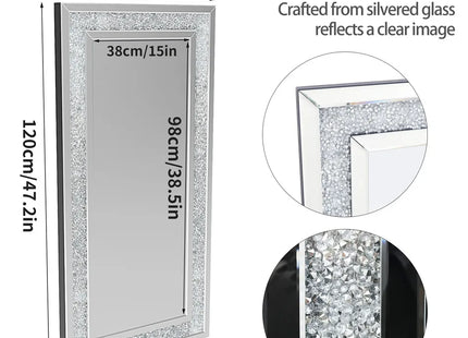 Large Luxury Silver Sparkly Crystal Rhinestone Diamond Vanity Mirror Wall Mounted
