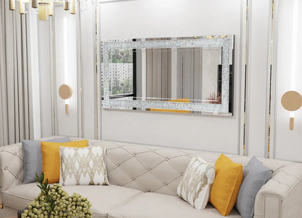 Large Luxury Silver Sparkly Crystal Rhinestone Diamond Vanity Mirror Wall Mounted