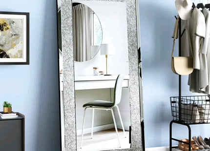 Large Luxury Silver Sparkly Crystal Rhinestone Diamond Vanity Mirror Wall Mounted