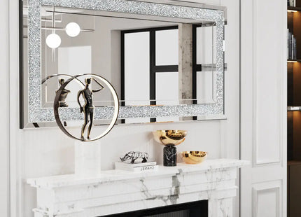 Large Luxury Silver Sparkly Crystal Rhinestone Diamond Vanity Mirror Wall Mounted