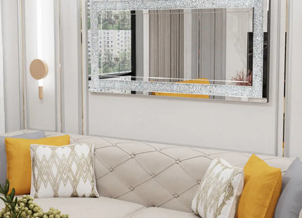 Large Luxury Silver Sparkly Crystal Rhinestone Diamond Vanity Mirror Wall Mounted