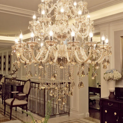 Large Villa 24/32/36/48 Lamps Crystal Chandelier Stair Long Lighting Fixture