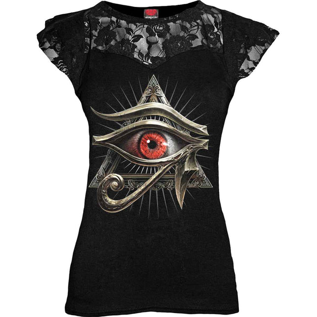 EVIL EYE - Lace Layered Cap Sleeve Top Black
