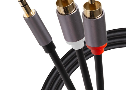 Maplin 3.5mm Aux Stereo 3-Pole Jack Plug to Twin RCA Phono Cable - Black