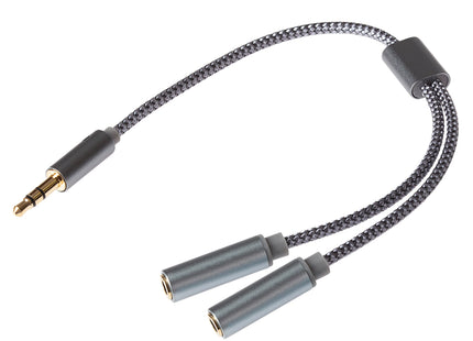 Maplin 3.5mm Aux Stereo 3-Pole Jack Plug to Twin 3.5mm Female Jack Plug Cable - Silver, 0.25m