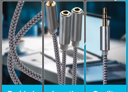 Maplin 3.5mm Aux Stereo 3-Pole Jack Plug to Twin 3.5mm Female Jack Plug Cable - Silver, 0.25m
