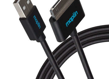 Maplin Premium Samsung 30 Pin to USB-A 2.0 Cable - Black, 1.5m