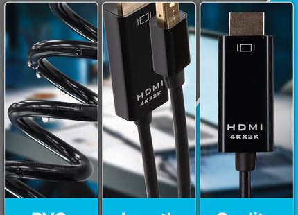 Maplin Premium 4K Ultra HD Mini DisplayPort to HDMI Cable - Black, 3m