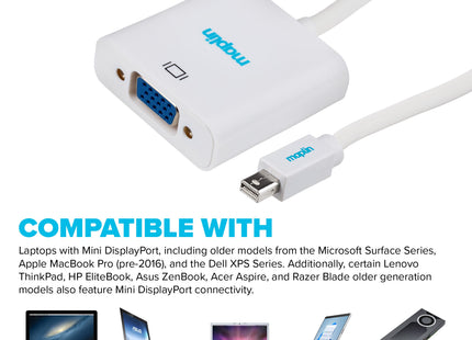 Maplin Mini DisplayPort to VGA Female Adapter - White, 23cm