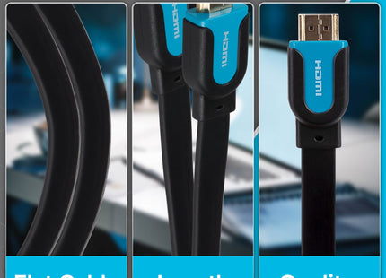 Maplin Flat HDMI to HDMI 4K Ultra HD Cable with Gold Connectors - Black, 3m