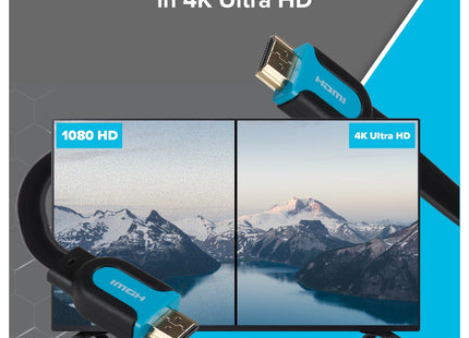 Maplin Flat HDMI to HDMI 4K Ultra HD Cable with Gold Connectors - Black, 3m