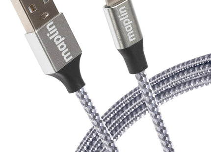 Maplin Premium Apple MFI Certified Tangle-Free Lightning to USB-A 2.0 Cable - Silver, 3m