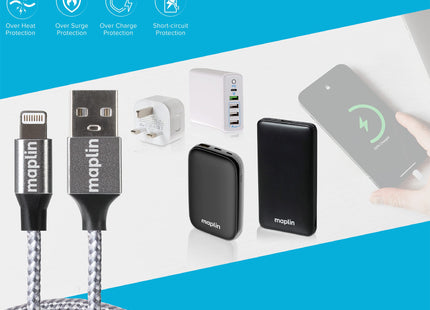 Maplin Premium Apple MFI Certified Tangle-Free Lightning to USB-A 2.0 Cable - Silver, 3m