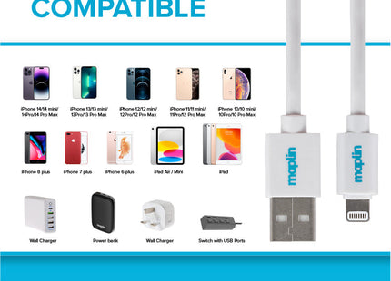Maplin Premium Apple MFI Certified Tangle-Free Lightning to USB-A 2.0 Cable - White, 1.5m