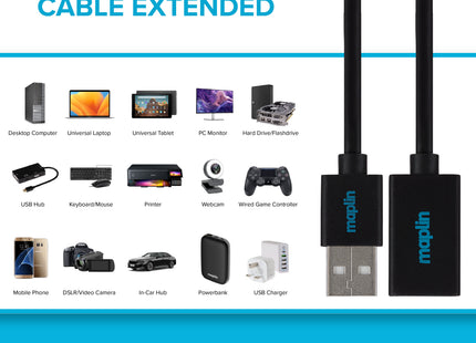 Maplin USB-A Male to USB-A Female Extension Cable - Black