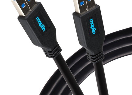 Maplin USB-A 3.0 to USB-A 3.0 Super Speed 5Gbps Cable - Black, 3m